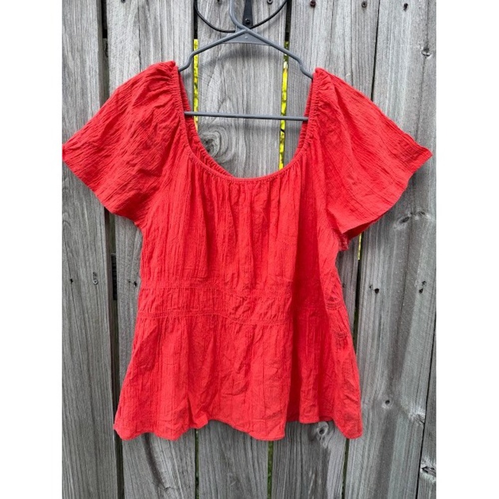 Boho Gauze Maurices Peplum Top Womens Large Red Gauze Smocked Waist Blouse
